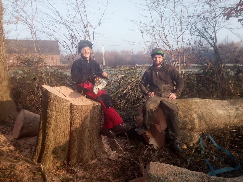 Team von green LaMa bei Baumarbeiten